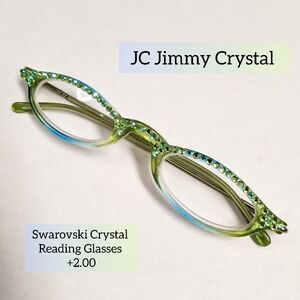 JC Jimmy Crystal Glasses Readers Swarovski Green Blue Ombre +2.00